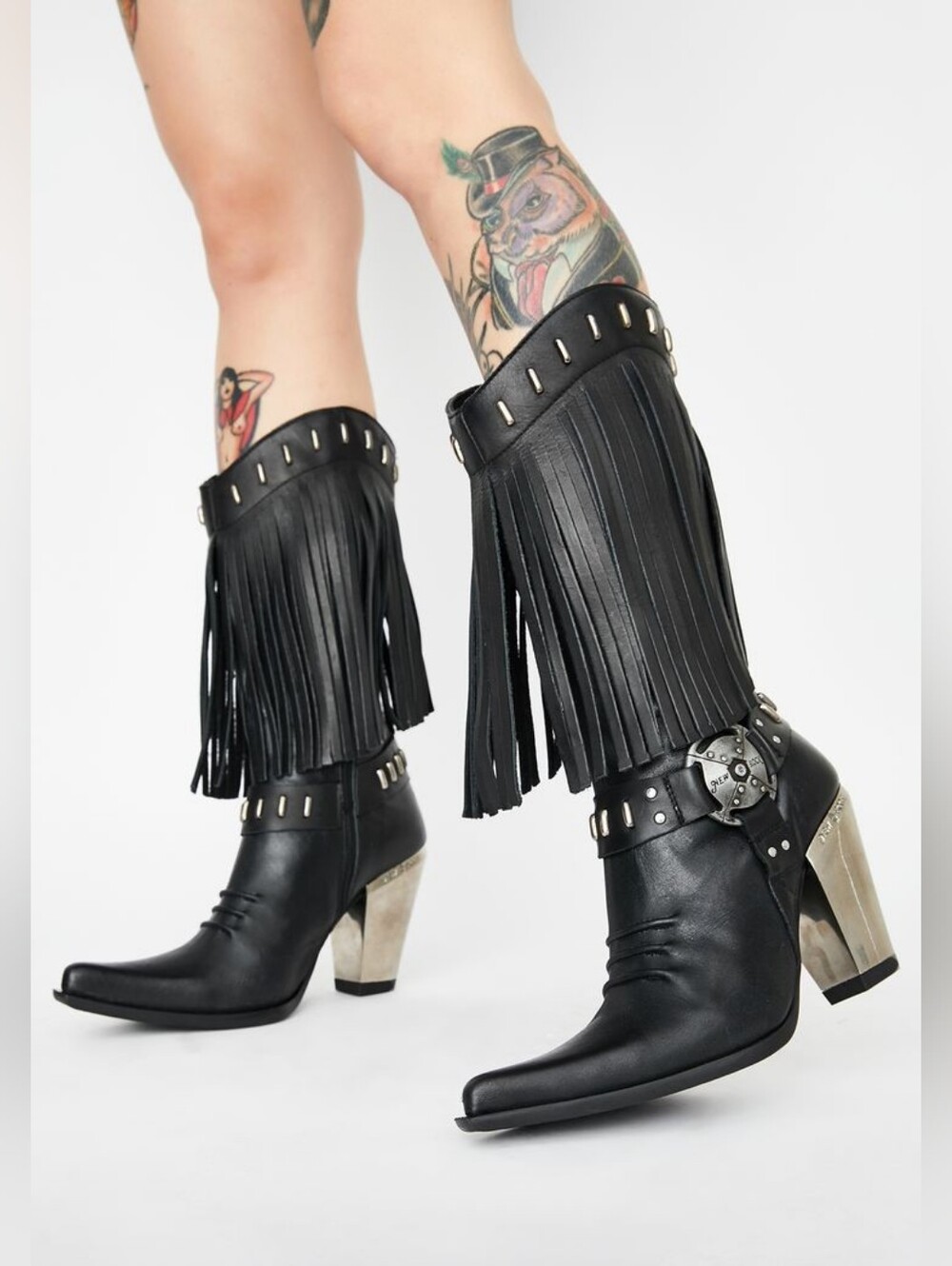 NEW ROCK® Nomada Ginuine Leather Fringe Cowboy Boots